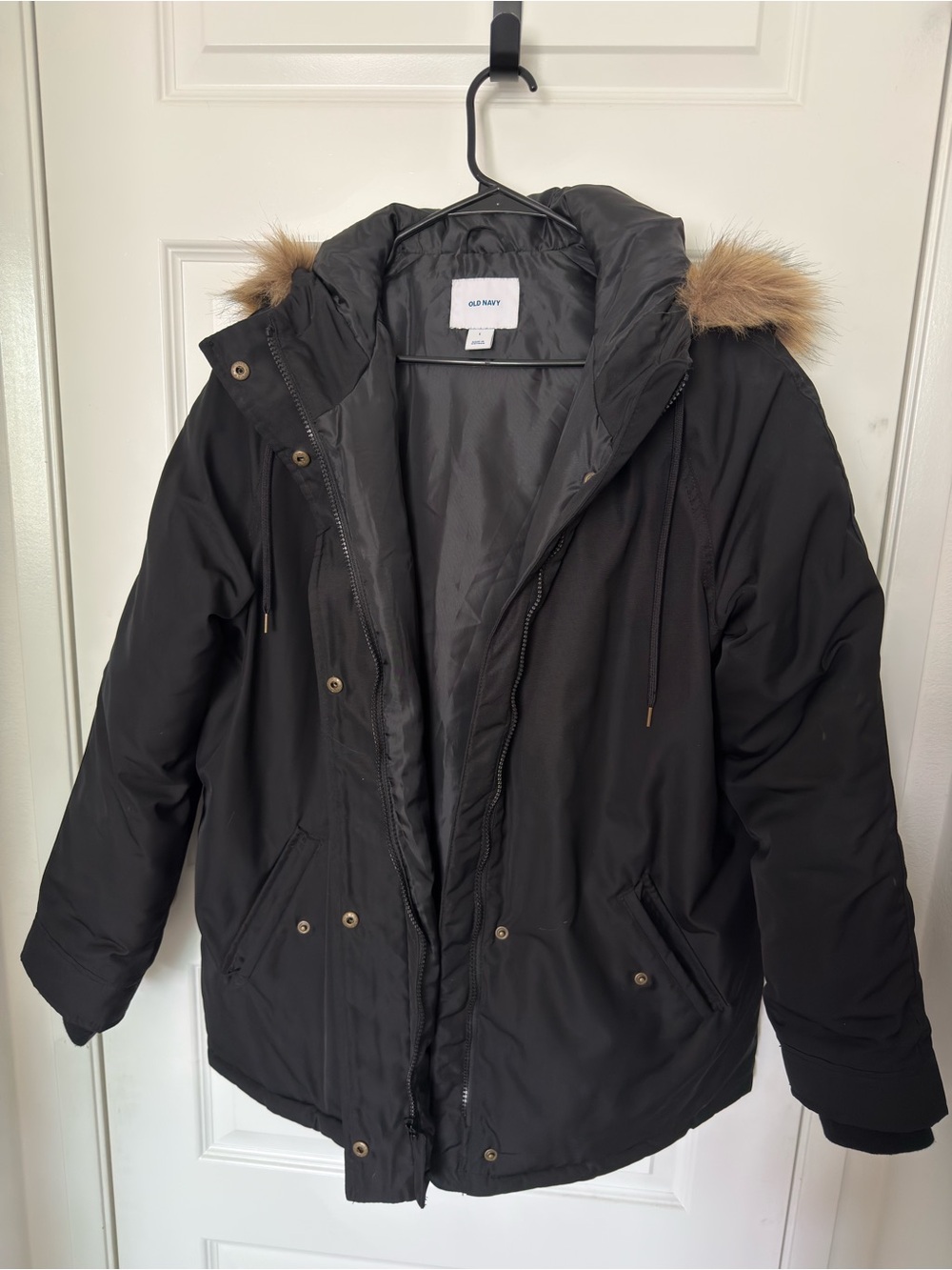 Old Navy Black Parka Jacket with Faux Fur Trim